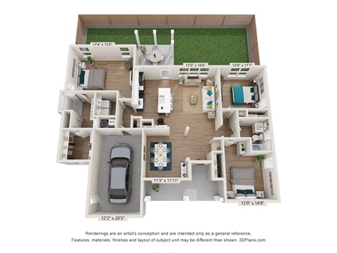 Floor plan for 3 beds, 2 baths, 1531 sqft